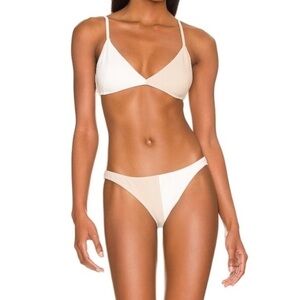 Matthew Bruch Kimmie Colorblock Triangle Bikini Swim Top Sz S (2) Cream/Oatmeal